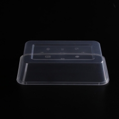 宏达500ml一次性微波透明pp塑料矩形食品容器有盖