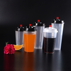 食品级PP 500ml U形奶茶透明一次性塑料杯带盖