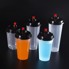 China suppliers custom disposable Clear 500ml 700ml PP milk tea plastic cup with lip and straws