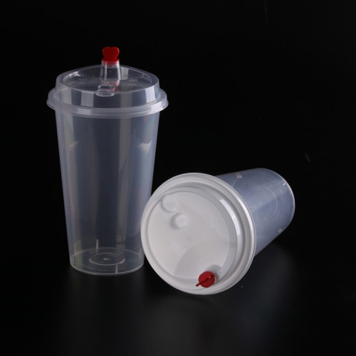 500ml 16oz Injection Molding Plastic Boba Tea PP Cups Disposable with Transparent Colored Lids
