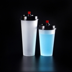 批发环保定制印制可重复使用的PLA塑料咖啡奶茶果汁饮水杯带盖