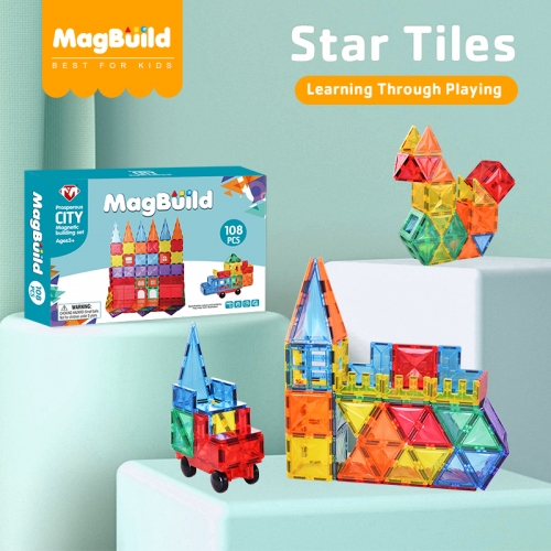 108pcs Amazon online star-shaped magnetic building tiles for kids