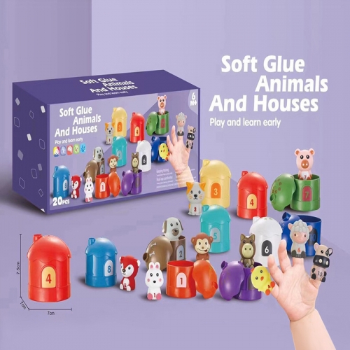 Soft rubber animal matching house fun assembly children's early education cognitive science education enlightenment finger puppet