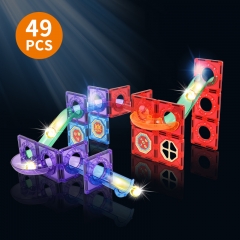 Puzzle toy magnet block set with 49 transparent night light pipes
