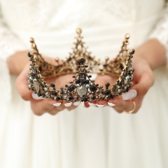 Eollan Baroque Wedding Crown Black Crystal Bride Tiaras Vintage Pegant Headpieces Rhinestone Hair Accessories for Women and Girls