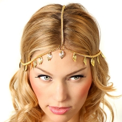 Salliy Vintage Leaf Head Chain Gold Boho Pendant Hairchain Wedding Headpieces Featival Custume Women Hair Accessories