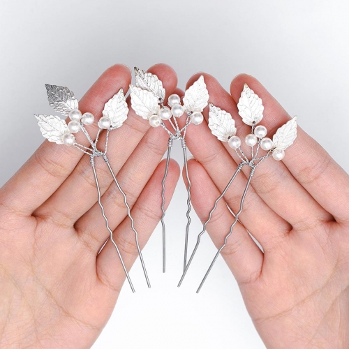 Bmadge Leaf Hair Pins Set Siler Leaf Wedding Bride Headpieces Featival Handmade Hair Decoration for Women 3PCS