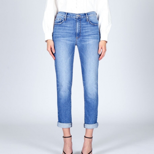 Women straight blue cropped jeans