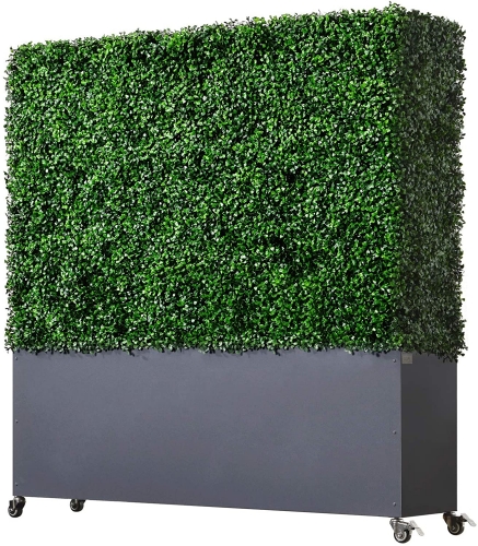 Artificial Hedge with Stainless Steel Planter Box and Caster 48" W x12"  D x 51" H. Moveable Privacy Decorative Wall Backdrops