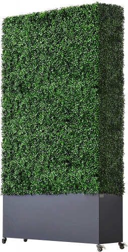 Artificial Hedge with Stainless Steel Planter Box and Caster 48" W x12"  D x 82" H. Moveable Privacy Decorative Wall Backdrops