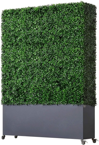 Artificial  Hedge with Stainless Steel Planter Box and Caster 48" W x12 " D x 67" H. Moveable Privacy Decorative Wall Backdrops
