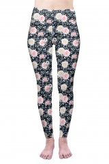 High waist leggings  roses blue gird