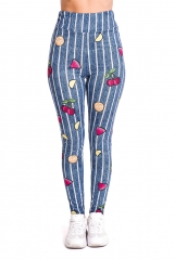 High waist leggings fruits stripe jeans