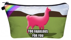 s820004 化妆包白底草地漫步独角羊驼fabulous llama meme常规