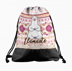 leather bottom  drawstring bag llama