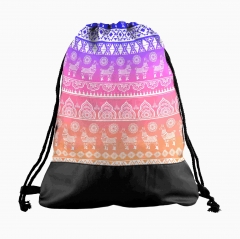 leather bottom  drawstring bag llama