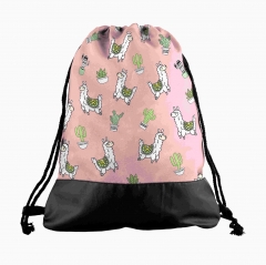 leather bottom  drawstring bag llama