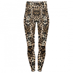 打底裤棕色底黑色豹纹圈Leopard print