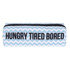 笔袋 白绿波纹底黑色字母HUNGRY TIRED BORED BLUE ZIG ZAG