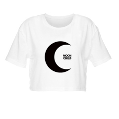 白色短T恤黑色月亮MOON CHILD