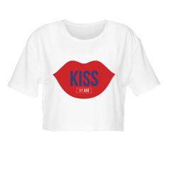 白色短T恤红嘴唇KISS MY ASS RED LIPS