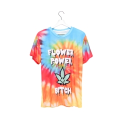 彩色T恤漩涡彩虹蜡烛字体小麻叶flower power