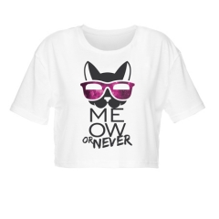 白色短T恤紫色眼镜猫meow or never galaxy cat