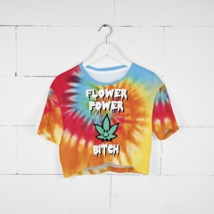 彩色短T恤彩虹色卡通大麻flower power