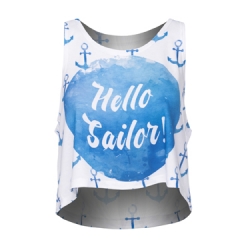 新彩色背心白底蓝海hello sailor anchor