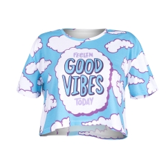 彩色短T恤白色云朵GOOD VIBES CLOUDS