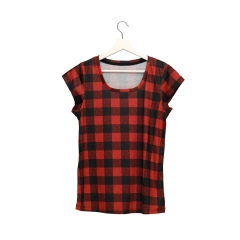 Women T-shirt red grid