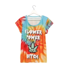 彩色女式T恤彩虹色卡通大麻叶flower power