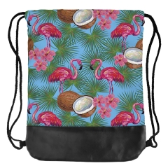 Leather bottom drawstring bag coco flamingo