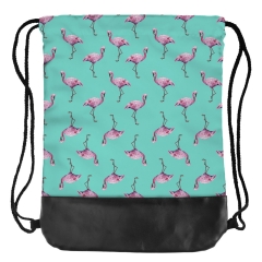 Leather bottom drawstring bag flamingo cyan