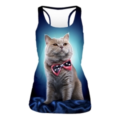 Tank top blue bow cat