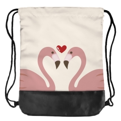 Leather bottom drawstring bag flamingo love