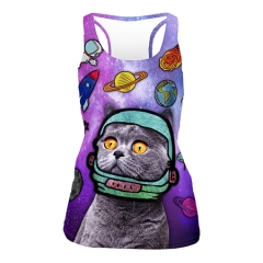 彩色工字背心紫色星空宇航员猫space cat