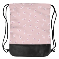 Leather bottom drawstring bag flamingo stickers