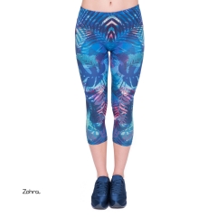 Capri leggings TROPICAL-LEAVES-BLUE