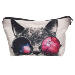 化妆包白底带红眼镜点的猫galaxy sunglasses cat