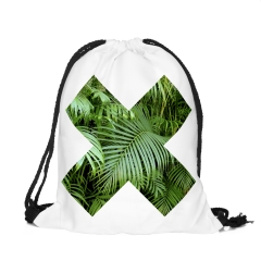 束口袋白底绿色植物叉x palm