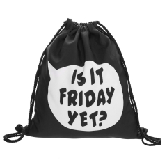 束口袋黑底白色对话框字母IS IT FRIDAY BLACK