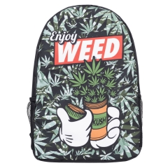 单面印花书包黑底白色小麻叶红框字母dope enjoy weed