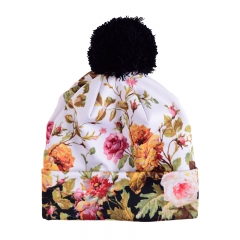 Beanie FLOWER BLACK WHITE