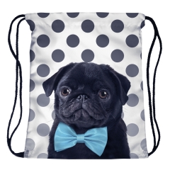 Drawstring bag pug dog blue bow