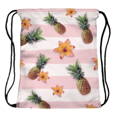 Drawstring bag pineapple and flowers stripes