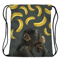 束口袋灰底香蕉猩猩monkey and bananas