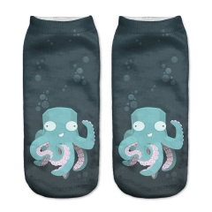 短袜黑底卡通绿章鱼happy octopus