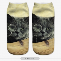 短袜戴眼镜的黑猫图案monocle cat