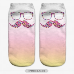 短袜粉色眼镜胡子图案hipster glasses